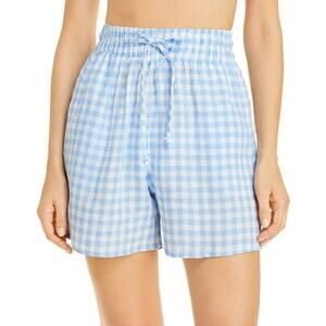 Frankies Bikinis Blue White Gingham Linen Sheer Shorts Small Summer